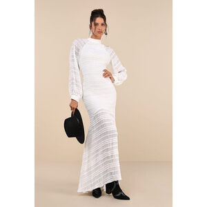 Lulus Exemplary Romance White Textured Backless Trumpet Hem Maxi Dress - Size XL